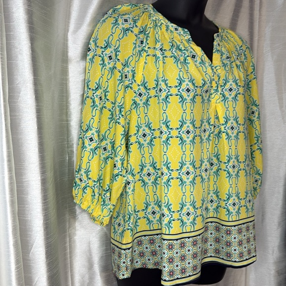 Crown & Ivy Curvy The Icon Yellow Cayo Coco Signature Women’s 1X 3/4 Sleeve - Picture 3 of 7